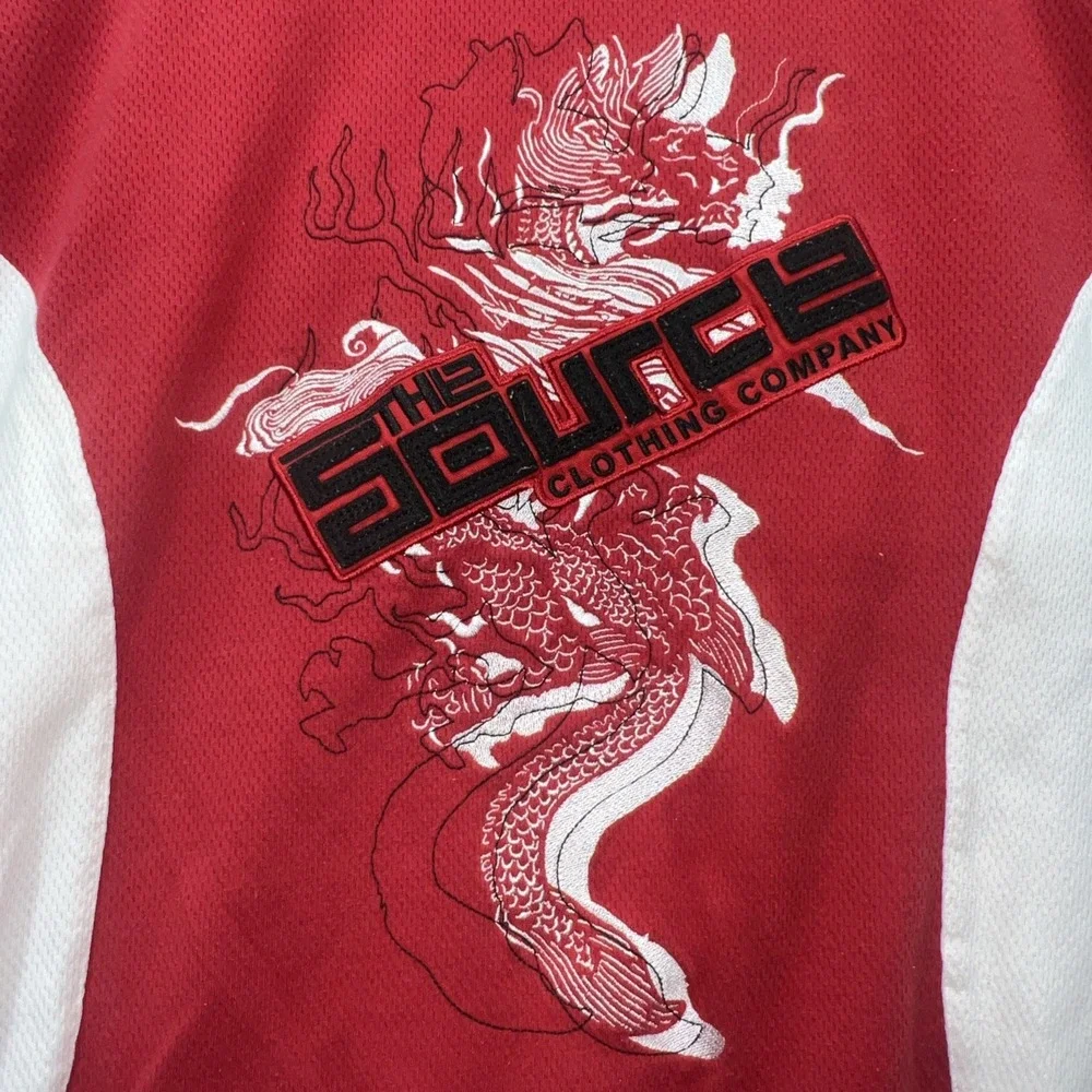 The Source Clothing Co. Jacket Jersey Knit Red Black VTG Rare Hip Hop Sz XL